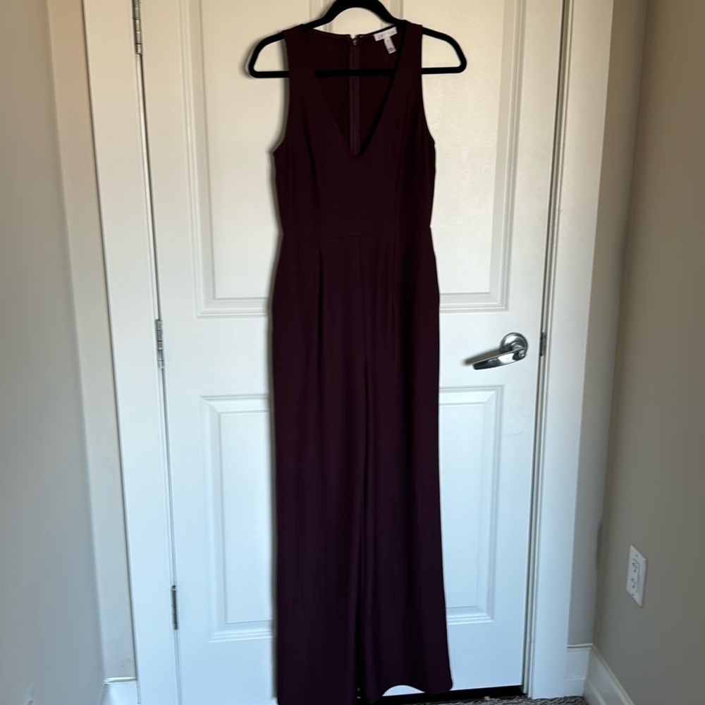 LEITH full length maroon v neck jumpsuit size small